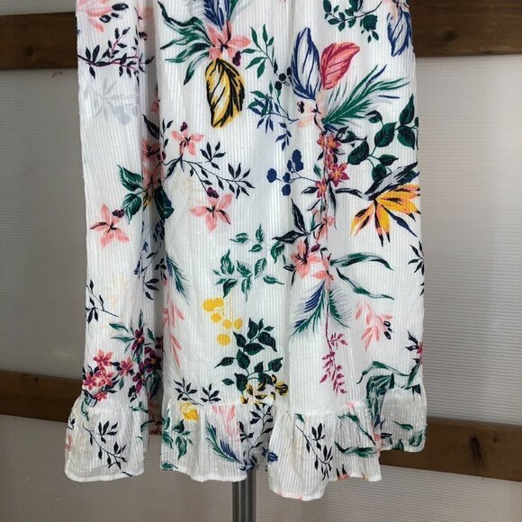 JOE FRESH White Multicolor Floral Ruffle Sleeveless Lined Maxi Summer Dress Sz L - Picture 3 of 12